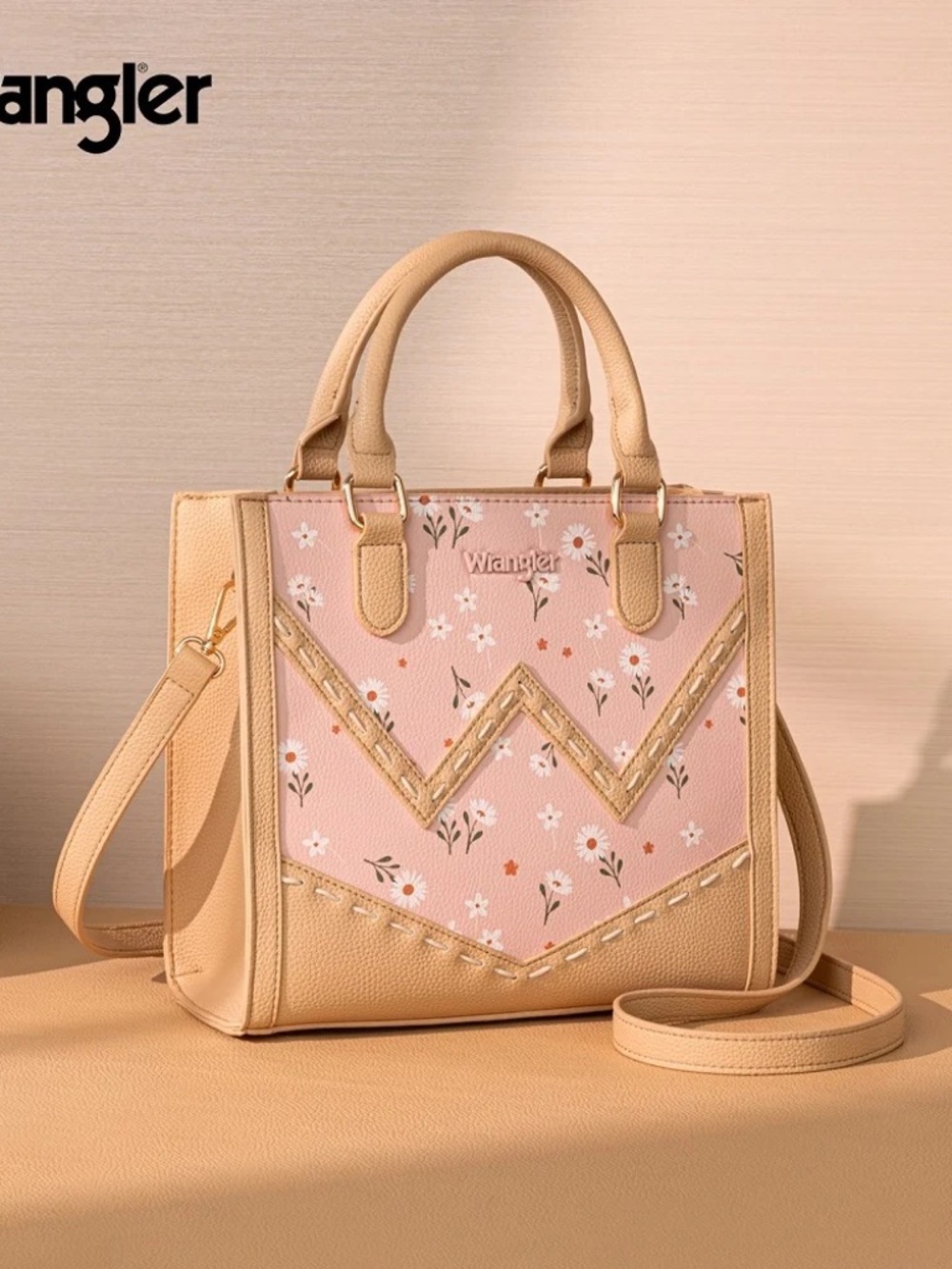 Wrangler Daisy Print Chevron Tote Crossbody Bag Pink